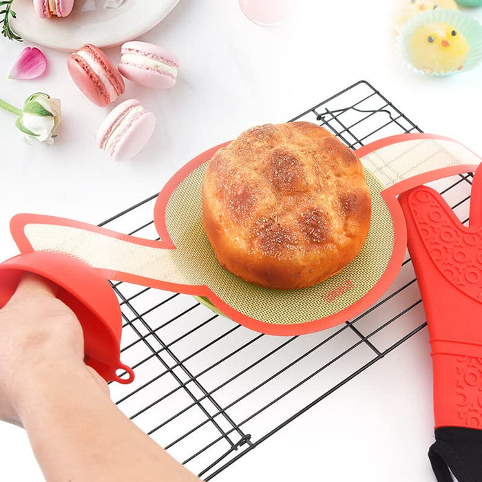 Silicone Baking Mat for Dutch Oven Bread Baking Non-stick Baking Mat with Long Handle 8.3 Inch Reusable Silicone Baking Sheets Heat Resistant Baking Bread Pad for Dough Pastry (Red) (LOVE RED)