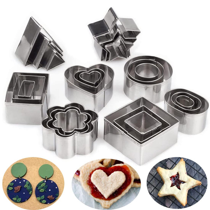 Cofe-BY Metal Cookies Cutter Set - 24 PCS Mini Fondant Cutters Cake Decorating Kits Food Fruit Stamp - Heart, Star, Flower