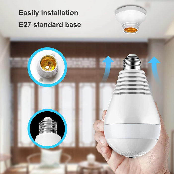 Bulb Light Camera with Floodlight, Wireless Smart Security Camera lamp, COSULAN WiFi Panoramic IP Camera with Motion Detection/IR Night Vision/Alert Events/Cloud & SD Storage/V380 App & PC Software/C4