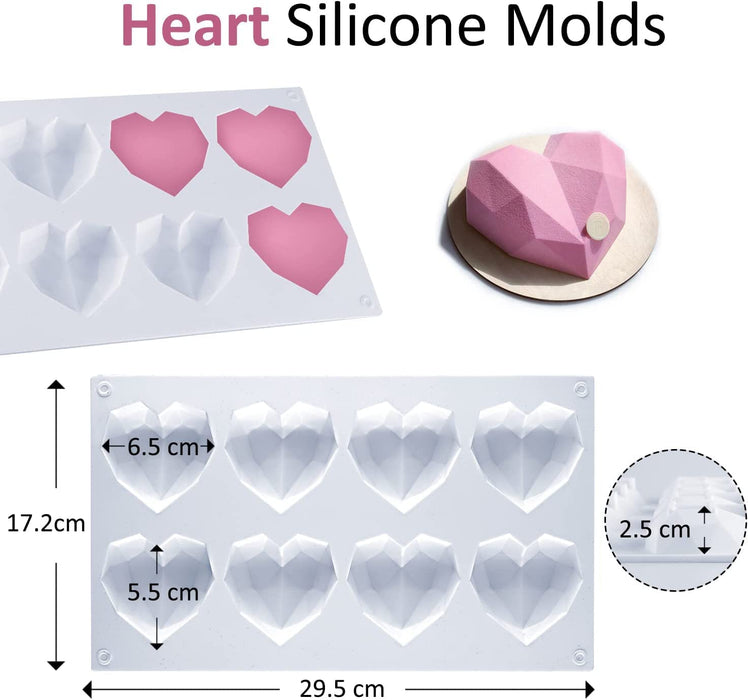 2 PCS Heart Mold, Special 3D Diamond Heart Mold, Chocolate Bar Silicone  Heart Mold, Diamond Heart Molds For Baking Cheesecake, Mousse, DIY  Chocolate, Ice Cream, Fondant(Pink) 