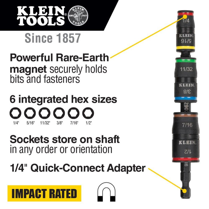 Impact Driver, 7-in-1 Impact Flip Socket Set, 6 Hex Driver Sizes
