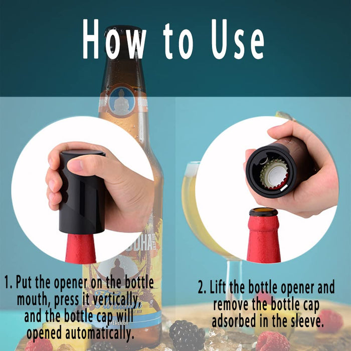 BAIWOVIS Automatic Beer Bottle Opener – Press and Pop to Open a Beer Bottle Cap without Damage, with Built-in Magnet