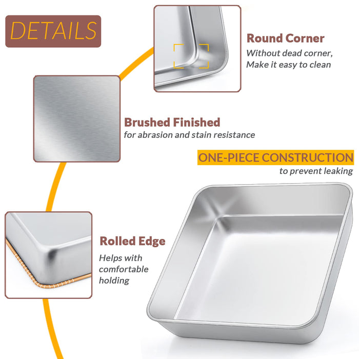 E-far 8 x 8-Inch Baking Pan with lid, Square Cake Brownie Baking Pans  Stainless Steel Bakeware Set of 2, Non-toxic & Healthy, Easy Clean &  Dishwasher