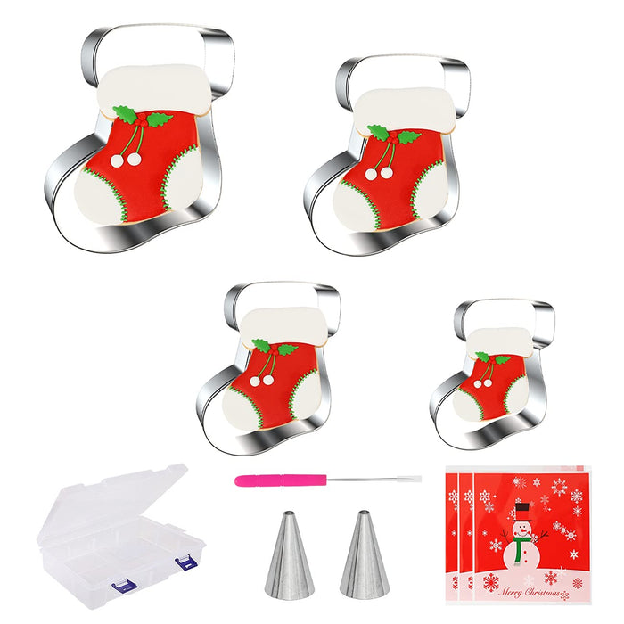 Christmas Cookie Cutter Christmas Stocking 4 Pcs, with Pattern Card and Storage Box Mousse Cake Fruit