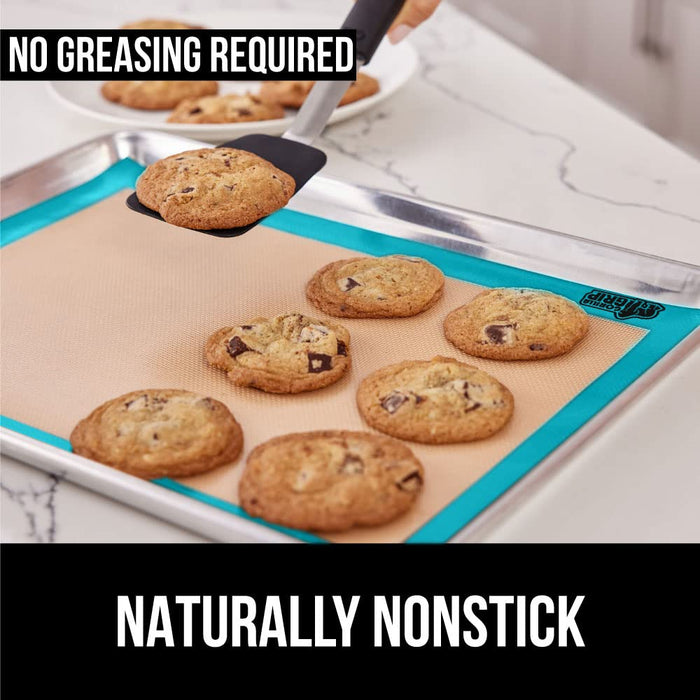 Gorilla Grip Non Stick Silicone Baking Mat Sheet, 2 Pack, Reusable Cookie Sheets Liner, Heat Resistant, No Oil Greasing Needed, Kitchen Oven Essentials, Food Grade and BPA Free, Half Sheet, Turquoise