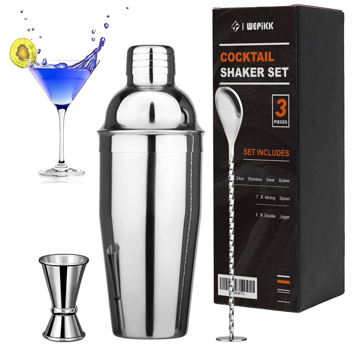 3pc Cocktail Shaker Set (24oz Cobbler Shaker)