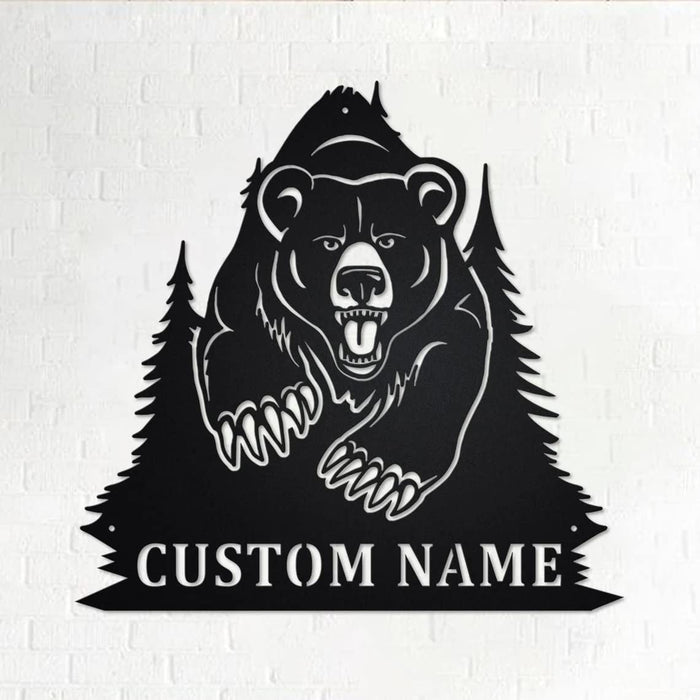 Jmyylaru Custom Bear Mountain Metal Wall Art, Personalized Last Name Sign Decoration for Room Bear Home Decor Man Cave Decor