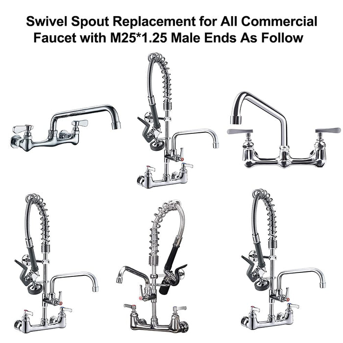 KWODE 6" Add-on Swivel Spout Replacement Part for Commercial Kitchen Sink Faucet, Short Swing Nozzle Chrome Polished
