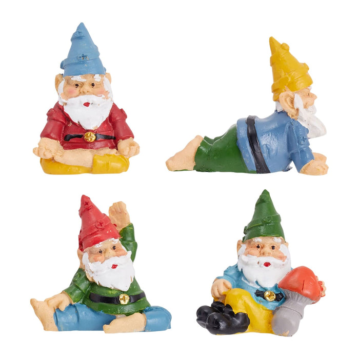 Juvale 4 Pieces Mini Garden Gnomes, Outdoor Fairy Miniature Statue Accessories Set, Decorations in Funny Poses, Yard Ornaments for Yoga s, Garden, Plant Pots Decor