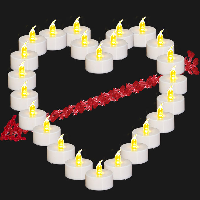 12 Yellow Flameless LED Tea Light Candles - Battery Operated Realistic and Bright Flickering for Festive Celebrations, Romantic Gifts