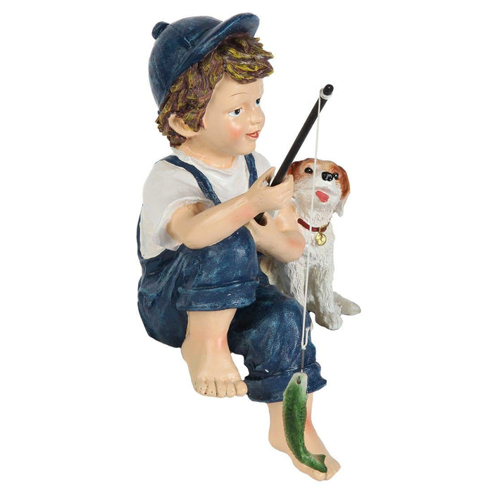 Collections Etc Little Boy and His Dog Fishing Outdoor Garden or