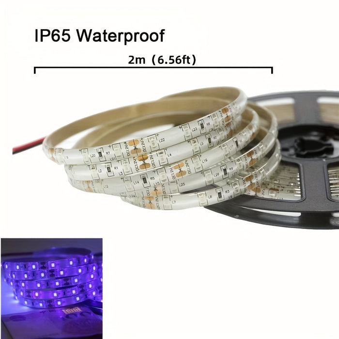 Uniqus Waterproof UV LED Strip Light, Black Light LED Strip 5V USB Powered 6.56ft 120LEDs Waterproof Purple 395-400nm Flexible SMD2835