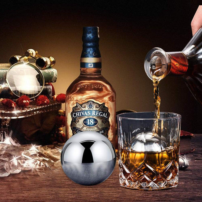 3 Pcs Large Round Whiskey Stones Spherical Reusable Stainless Steel Ice  Cubes Golf Ball Whiskey Stones Balls Metal Ice Balls Gift Set for Red Wine