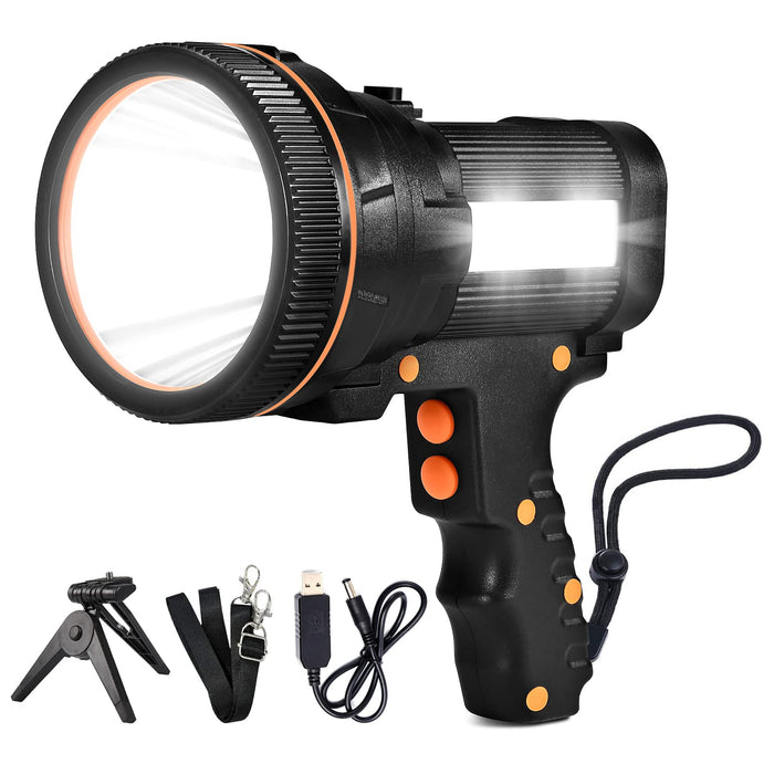 Bright Rechargeable , Hand held flashlight High lumens Large Battery High  Powered Handheld Searchlight Lightweight Portable Flashlight