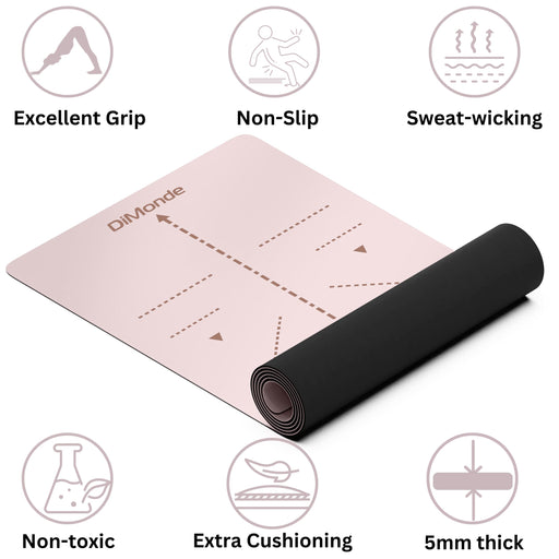  DiMonde Hot Yoga Mat, Natural Rubber Yoga Mat, Yoga Mat Non  Slip, Eco Friendly Premium 5mm Thick Yoga Mat for Home Workout Fitness  Pilates Stretching, Large Wide Mat for Women