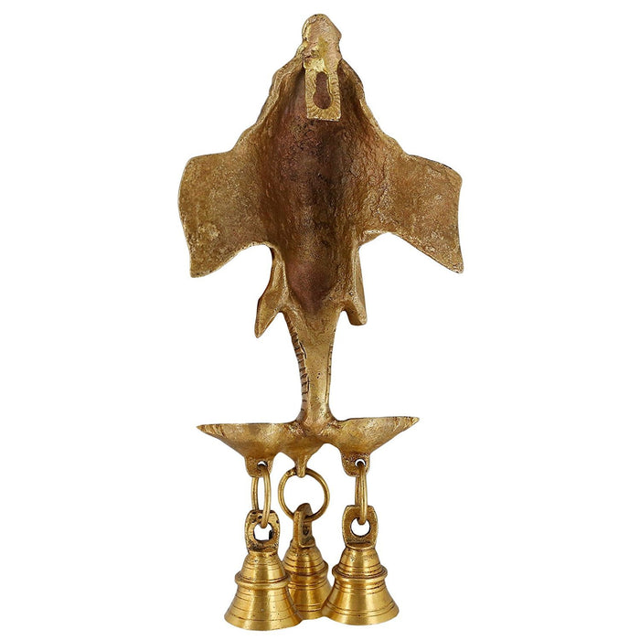 ITOS365 Brass Statue Decal Gansha Wall Hanging Puja Idol with Diyas and Bells 9.5 inch