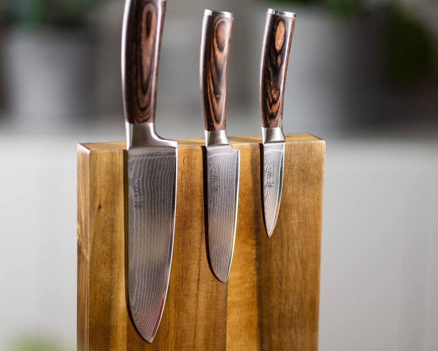Damascus Steel Hand Forged 3 PCS Brown Kitchen Chef Knife Set
