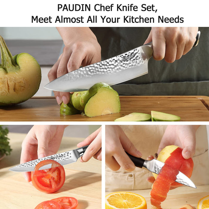 PAUDIN 3-Pieces Kitchen Knives 3-in-1 Chef Knives Set Ultra Sharp Knives NS2