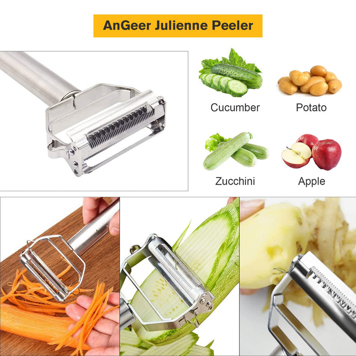 AnGeer Julienne Peeler, Stainless Steel Vegetable Peeler, Double-Sided Blade Vegetable Julienne Cutter and Fruit Slicer