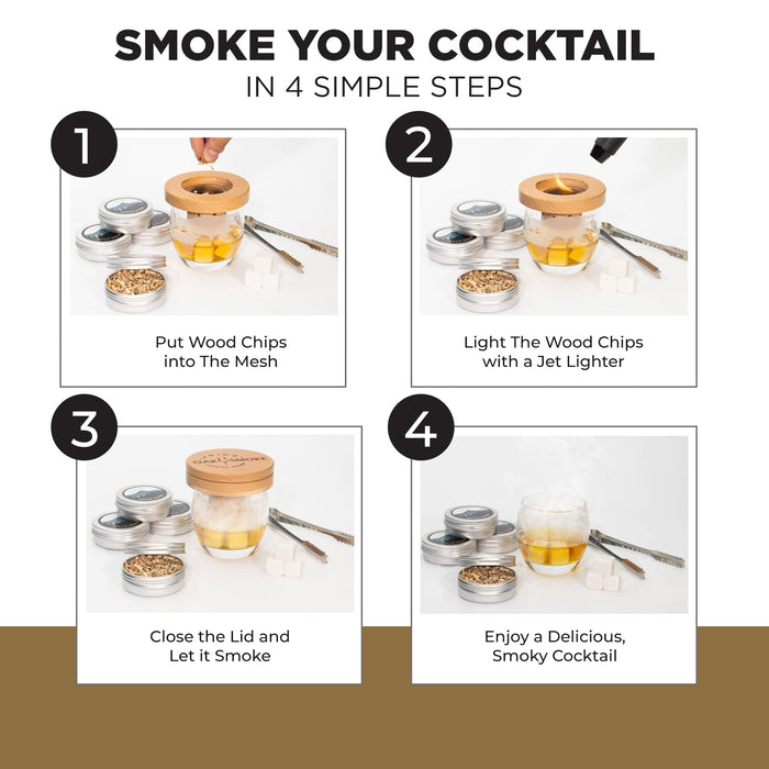 Cocktail Smoker w/ 4 Different Wood Chips, Bar Spoon/Meddler, & Whiskey Rocks