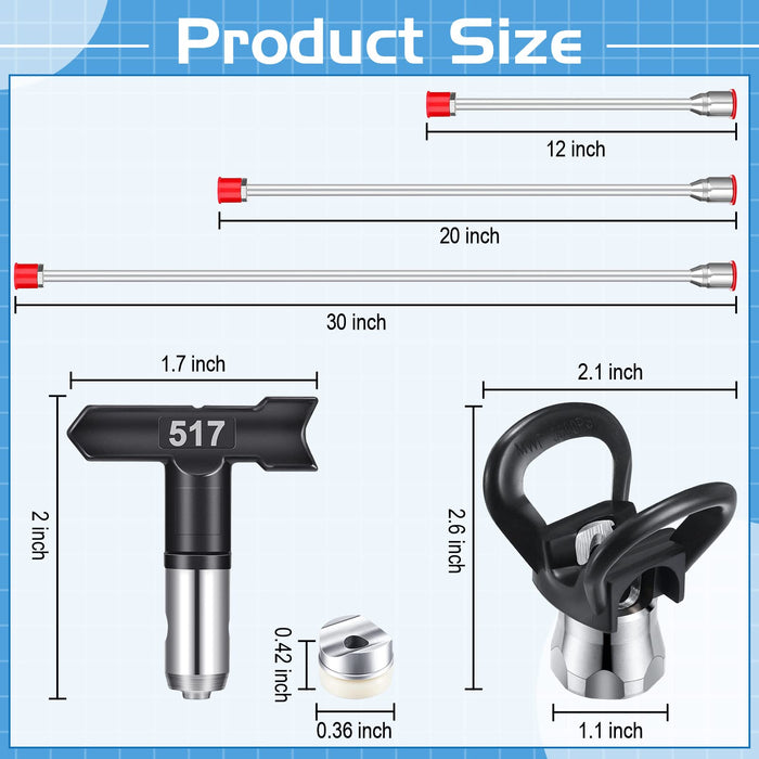 Zhengmy 9 Pieces Airless Paint Spray Gun Tool Set 30 cm 50 75 Extension Pole Reversible Tip Nozzles Tips for Spraying Machine Accessories (211, 313, 415, 517, 623), Black