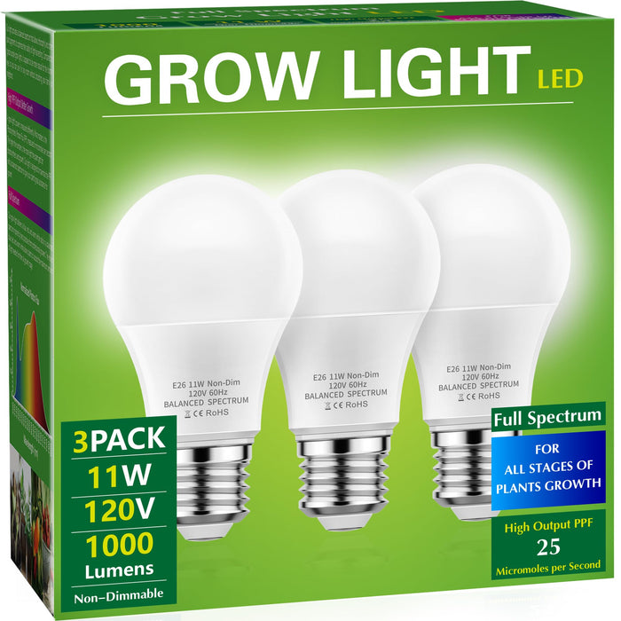 Briignite Grow Light Bulbs, Full Spectrum Grow Light Bulb, Led Grow Light Bulb A19 Bulb, Plant Light Bulbs E26 Base, 11W Grow