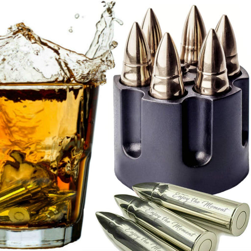 Whiskey Stones Large 6 Laser Engraved Stainless Steel Silver Bullets w —  CHIMIYA