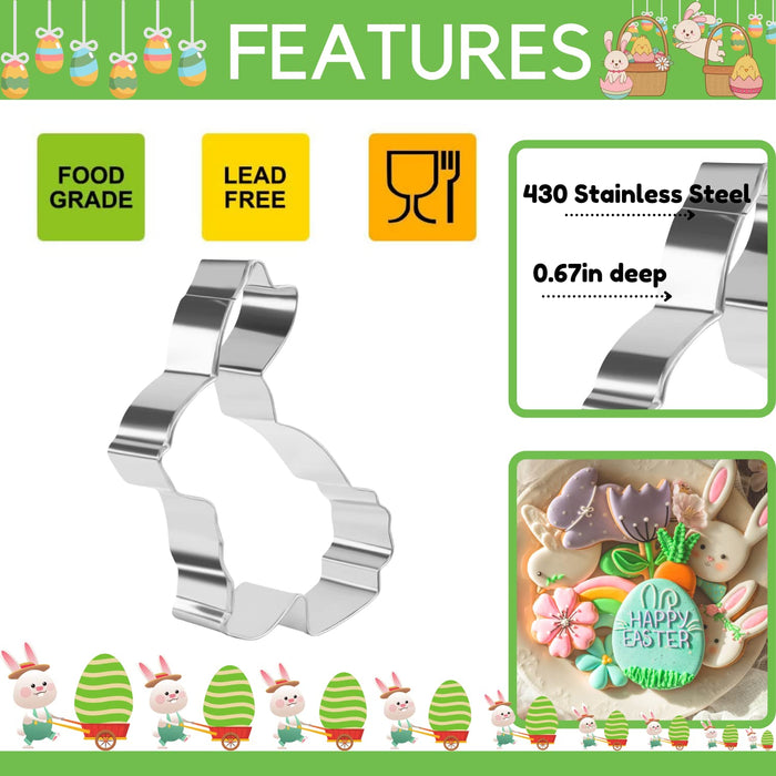 KAISHANE Easter Cookie Cutters Set - Egg, rabbit, Chicken, butterfly, sheep, Flowers Shapes Biscuit Cutters 6 Pieces Stainless