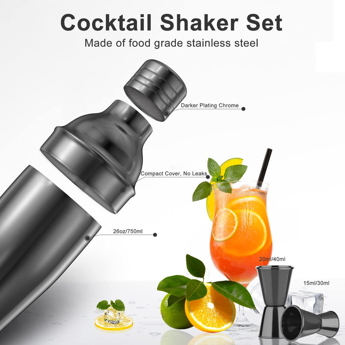 Vabaso 20 Piece Cocktail Shaker Set with Rotating Stand, 25oz Stainless Steel Black Bartenders Kit Bar Tools Set for Home, Bars