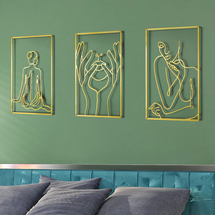 Pinetree Art Gold Metal Wall Art Abstract Metal Wall Sculptures Decor Modern Minimalist Woman Body Line Art for Living Room