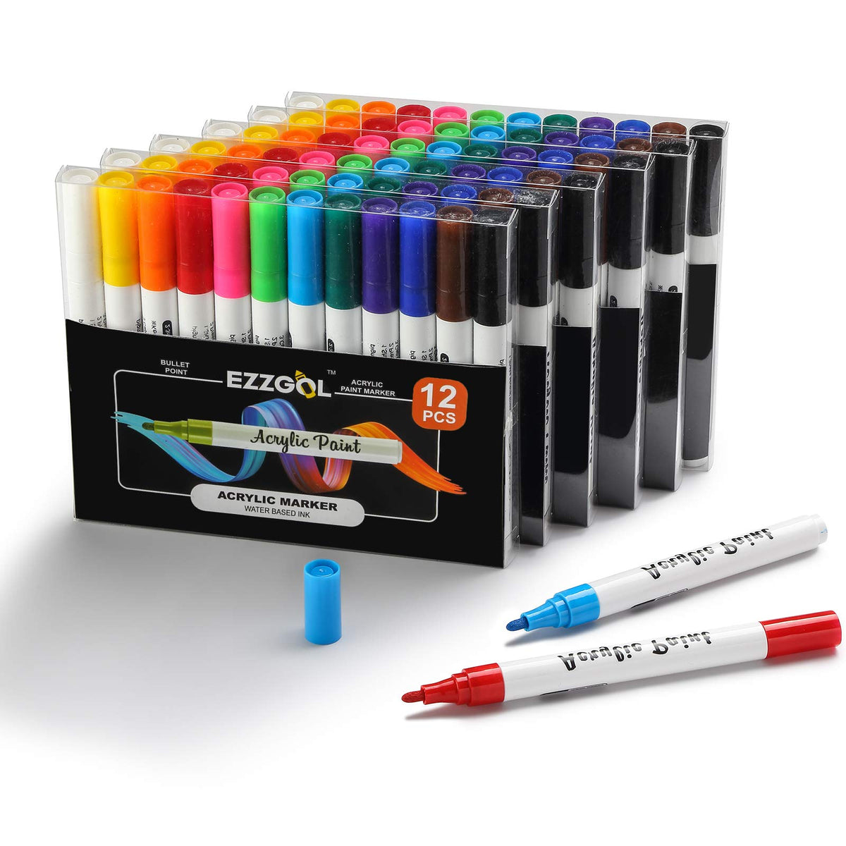 Tooli-art Acrylic Paint Markers Paint Pens Assorted Vibrant Markers for Rock Painting, Canvas, Glass, Mugs, Wood, Ceramic, Fabric, Meta