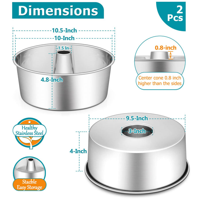  P&P CHEF Angel Food Cake Pan, Stainless Steel 10 Inch Cake Pan  with Tube, Round Cake Pan Pound Cake Baking Tin, Conical Hollow & One-piece  Design, Oven & Dishwasher Safe, Healthy