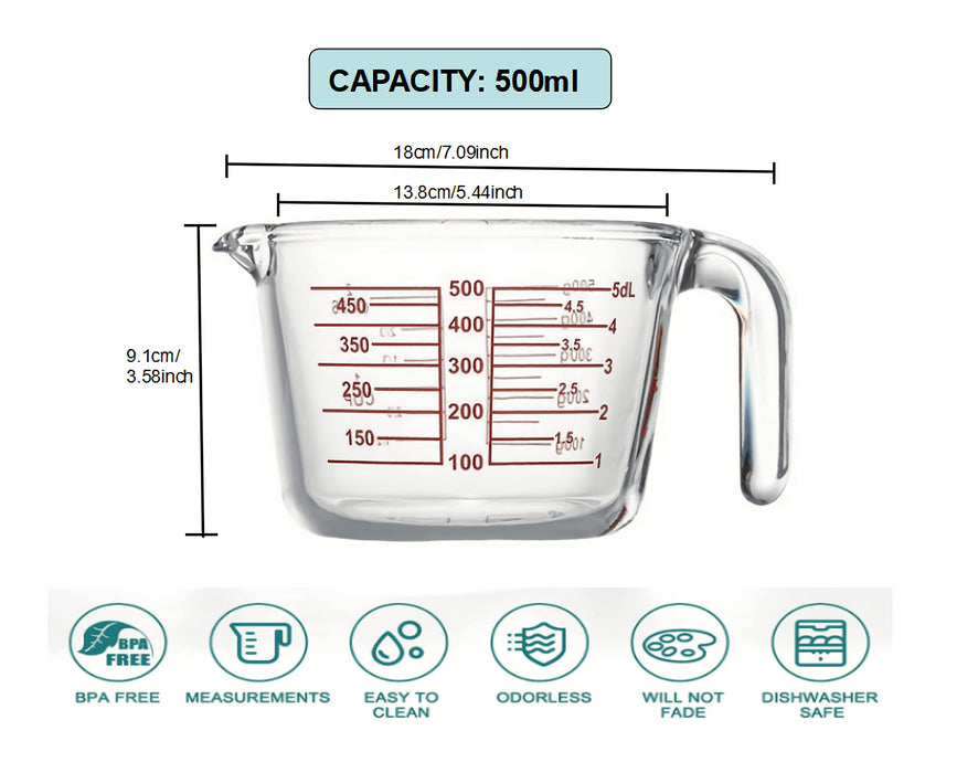 6-Pcs Set - 1 Glass Measuring Cup Set 34 OZ + 5 Measuring Spoons, Glass is  Safe for Microwave, Freezer, no BPA by TIBLEN