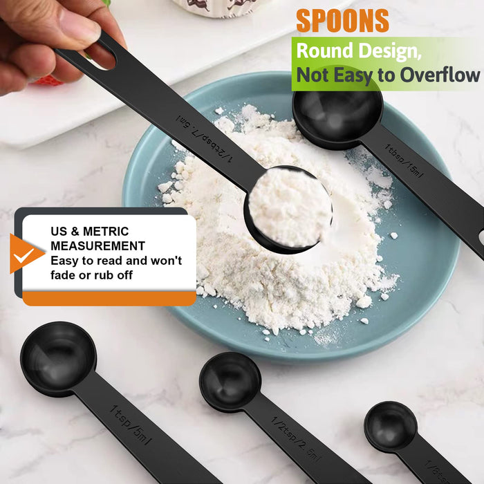 Measuring Cups & Spoons Set of 21 - Wildone Stainless Steel Measuring Cups  and Spoons with Black Silicone Handle, 8 Nesting Metal Cups, 8 Spoons & 5