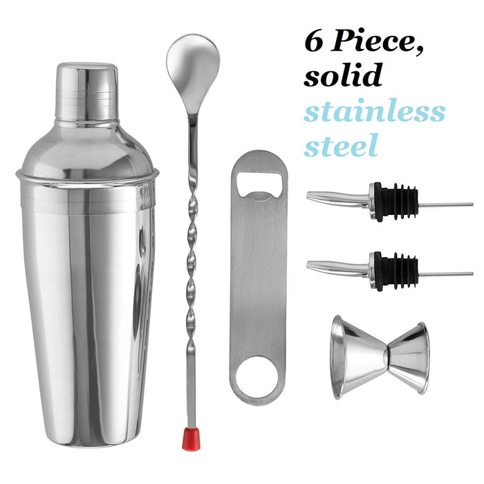 FineDine Expert Cocktail Shaker Home Bar Tool Set Stainless Steel Bar Set with Shaking Tin, Bar Spoon, Double Jigger, 2 Stainless