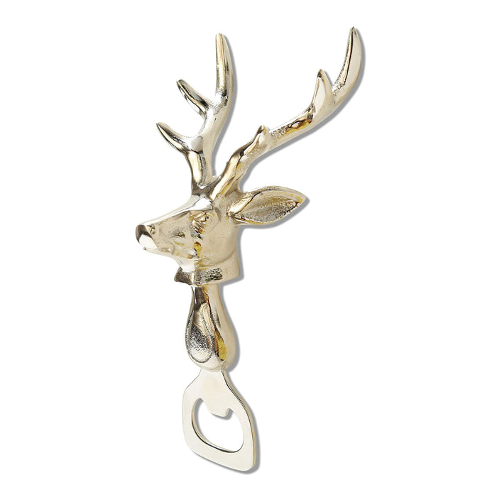 WHW Whole House Worlds Silver Stag Bottle Opener, Rustic Antler Design, Durable Aluminum Metal, 7 Inches