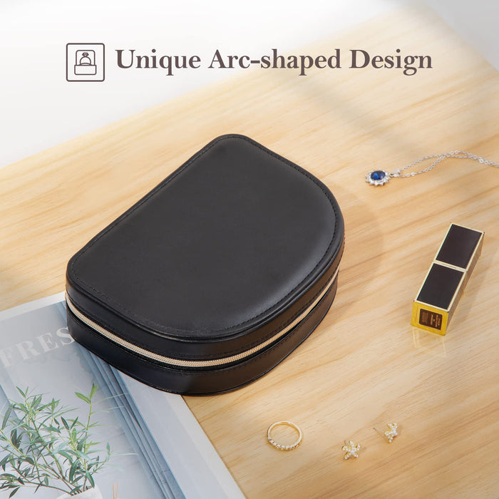 ProCase Travel Size Jewelry Box, Small Portable SeashellShaped Jewelry Case, 2 Layer Mini Jewelry Organizer in PU Leather