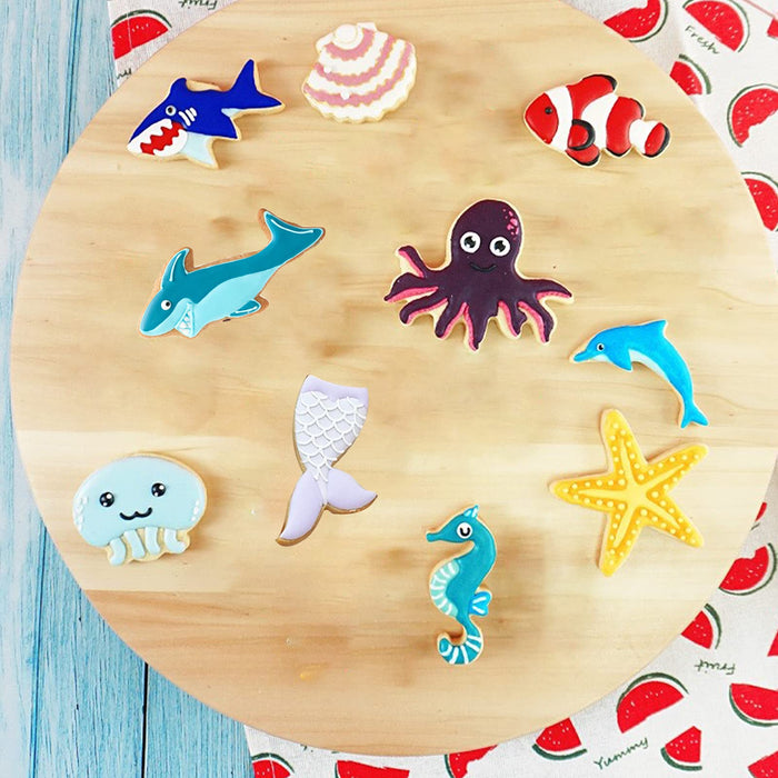 Ocean Creature Mermaid Cookie Cutters Set 9 PCS Metal Cookie Cutters for Baking Dolphin,Clownfish,Mermaid Tail,Octopus,Seahorse