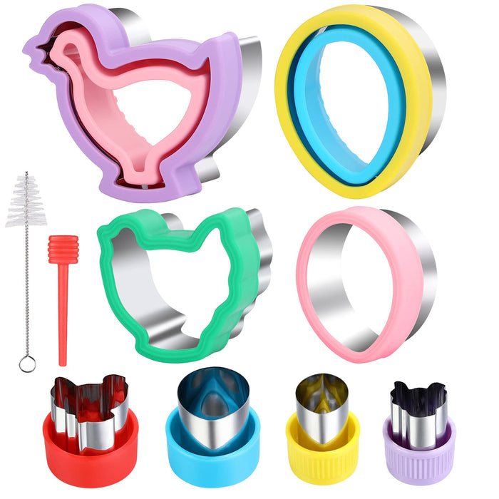 Easter Cookie Cutters Set, includes 2 Shapes of Chicks and Eggs, 2pcs Sandwich Cutter and Sealer, 6pcs Cookie Fruit Vegetable