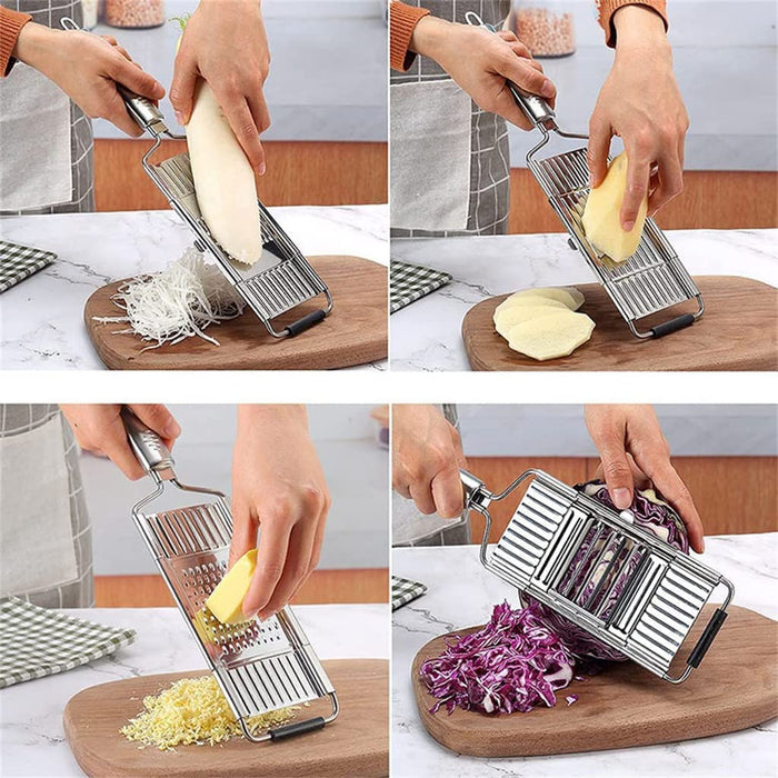 Multifunctional Vegetable Slicer Stainless Steel Grater Fruit Potato Peeler Adjustable Kitchen Tools (Silver 8.5  9cm)