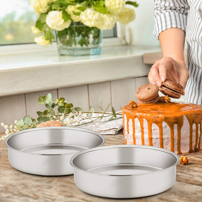 E-far 6 x 3 Inch Round Cake Pans, Stainless Steel Deep Cake Baking Pan for  Layer Cake Chiffon Cheesecake, Healthy Metal Cake Tin for Birthday Wedding