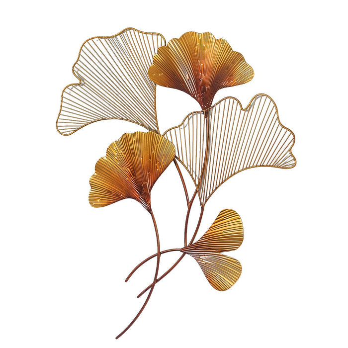 Asense Metal Wall Art Ginkgo Leaf Wall Hanging Sculpture Modern Home Decoration, Gold