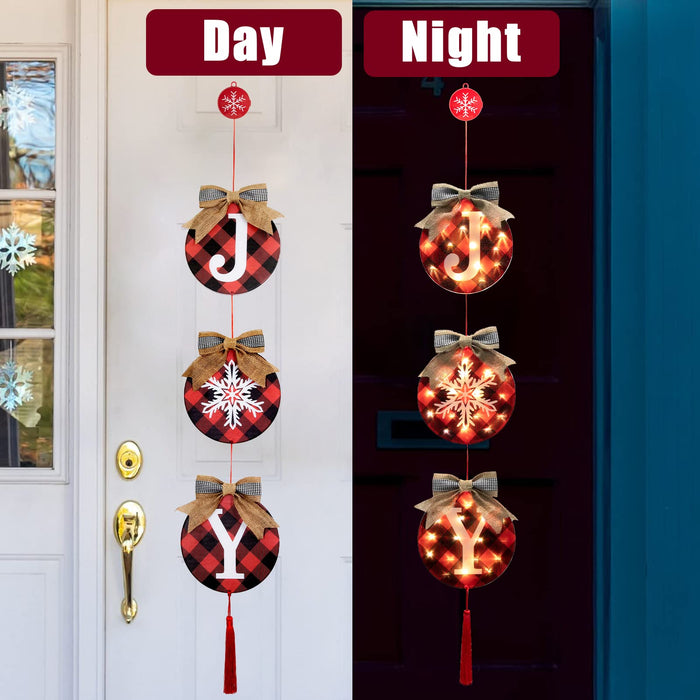DAZONGE Joy Christmas Lights for Christmas Decorations Indoor and Outdoor, Battery Operated LED Joy Sign, Buffalo Check Plaid Christmas Sign Decor for Front Door, Entryway, Home, Office, Shops