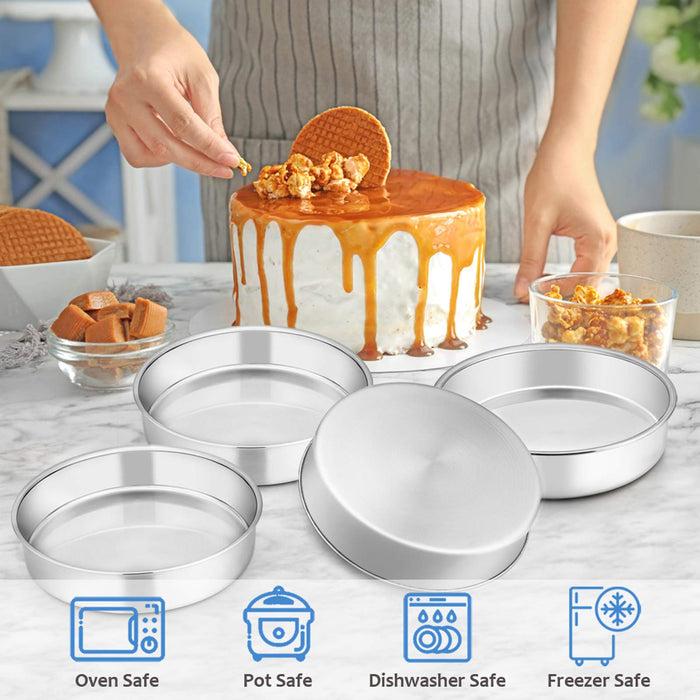 E-far 8 Inch Cake Pan Set of 2, Stainless Steel Round Layer Cake Baking  Pans, Non-Toxic & Healthy, Mirror Finish & Dishwasher Safe