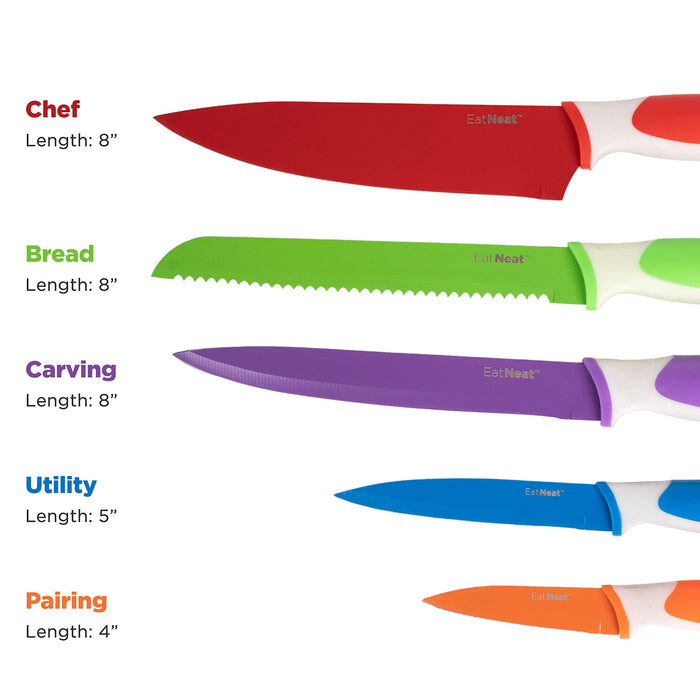 EatNeat 12-Piece Colorful Kitchen Knife Set - 5 Colored Stainless Stee —  CHIMIYA