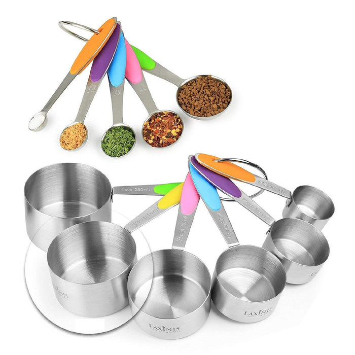 Stainless Steel Measuring Spoons Stackable - 6 pcs with FREE Flexible Mini  Silicone Measuring Cup 