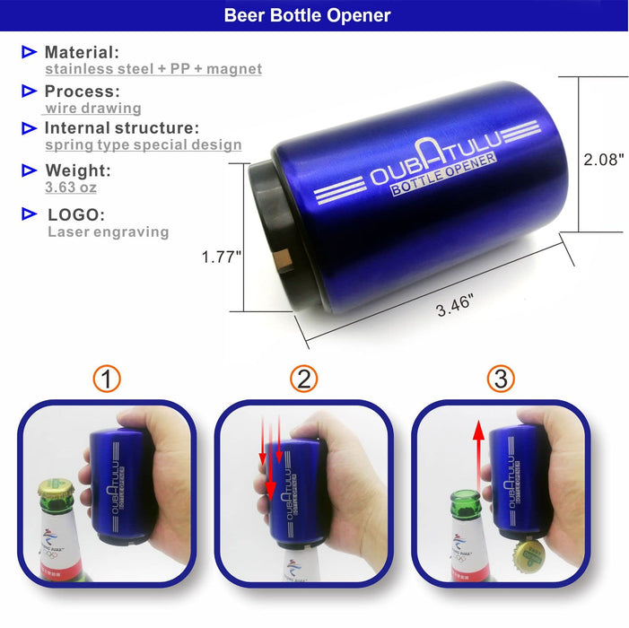 Automatic Beer Bottle Opener Magnetic Push Down Bottle Opener No Damage to Bottle Cap (Blue)