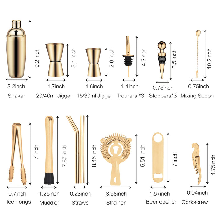 X-cosrack 19-Piece Bar Set,Gold Cocktail Shaker Set for Drink Mixing:Stainless Steel Bar Tools with Rotating Stand,Professional