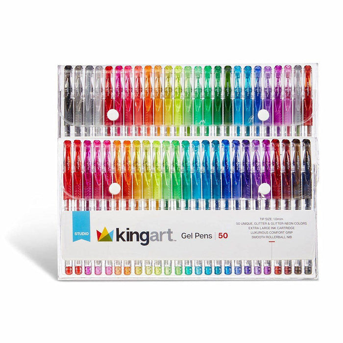 KINGART Glitter Gel Pens 50-Color 2.5MM Ink Cartridge Soft-Grip