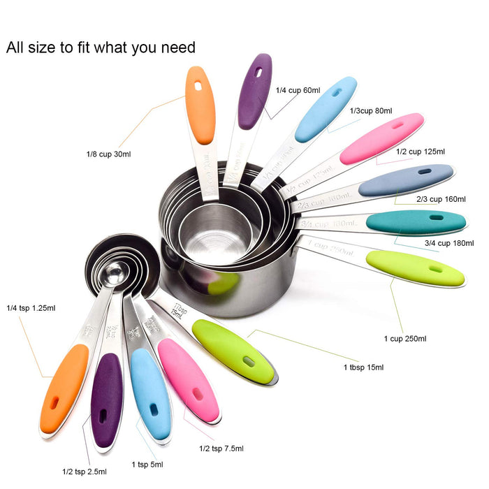 Measuring Cups and Spoons Set Stainless Steel of 12 for Dry and